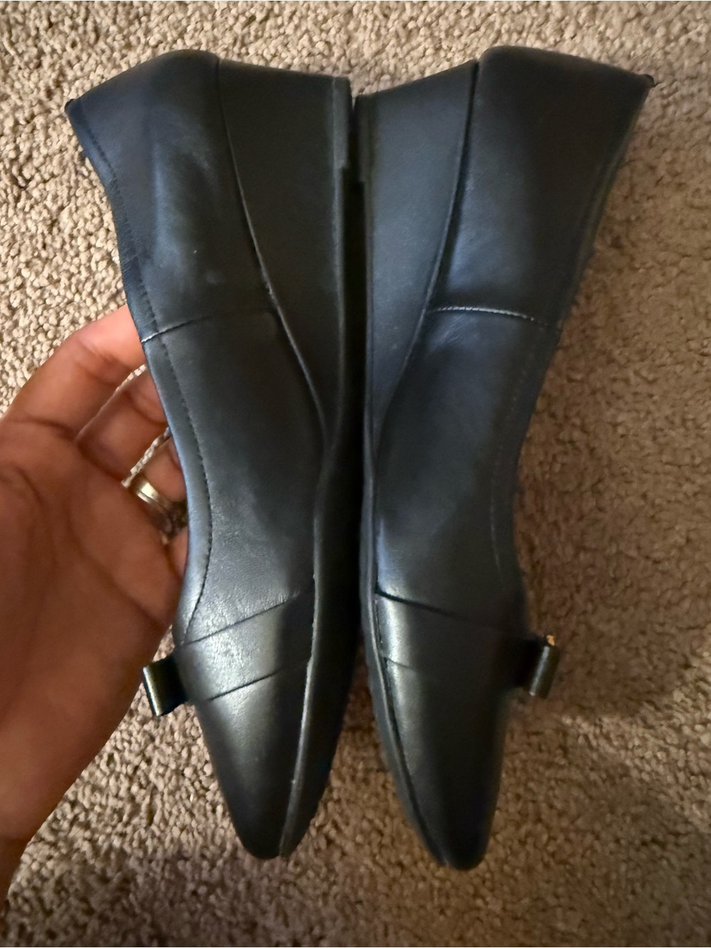 Cole Haan Black Leather Ballet Flats with Gold Logo - Picture 5 of 6